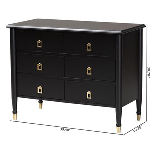 Baxton Studio Baxton Studio Tamra Black Wood Chest - 6-Drawer Elegant Storage Unit with Luxe Metallic Accents SW8000-90CH6D-Black-Chest
