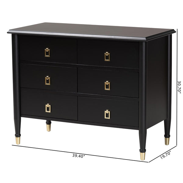 Baxton Studio Baxton Studio Tamra Black Wood Chest - 6-Drawer Elegant Storage Unit with Luxe Metallic Accents SW8000-90CH6D-Black-Chest