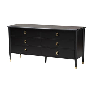Baxton Studio Baxton Studio Tamra Dresser - Modern Transitional Black Wood Storage Unit with 6 Drawers & Luxe Accents SW8000-90D6D-Black-Dresser
