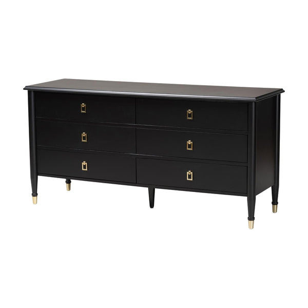 Baxton Studio Baxton Studio Tamra Dresser - Modern Transitional Black Wood Storage Unit with 6 Drawers & Luxe Accents SW8000-90D6D-Black-Dresser