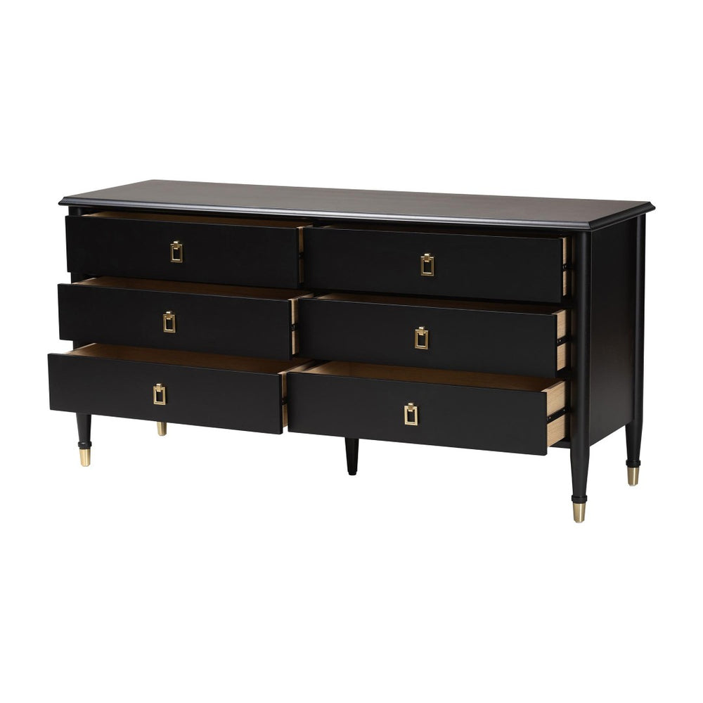 Baxton Studio Baxton Studio Tamra Dresser - Modern Transitional Black Wood Storage Unit with 6 Drawers & Luxe Accents SW8000-90D6D-Black-Dresser