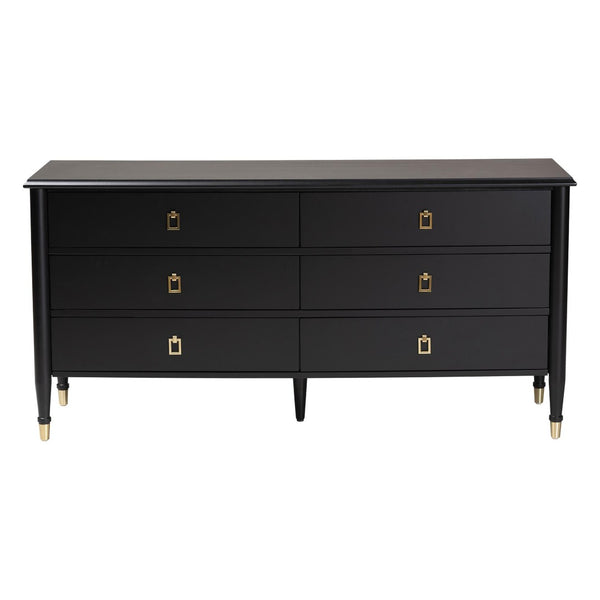 Baxton Studio Baxton Studio Tamra Dresser - Modern Transitional Black Wood Storage Unit with 6 Drawers & Luxe Accents SW8000-90D6D-Black-Dresser