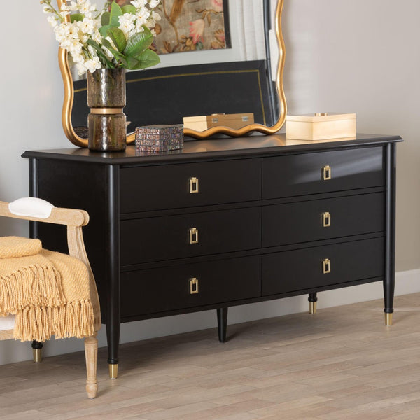 Baxton Studio Baxton Studio Tamra Dresser - Modern Transitional Black Wood Storage Unit with 6 Drawers & Luxe Accents SW8000-90D6D-Black-Dresser