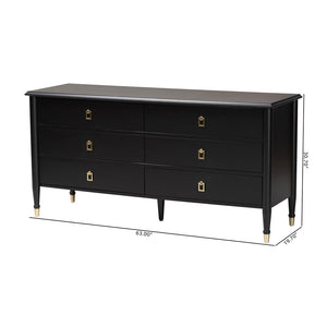 Baxton Studio Baxton Studio Tamra Dresser - Modern Transitional Black Wood Storage Unit with 6 Drawers & Luxe Accents SW8000-90D6D-Black-Dresser