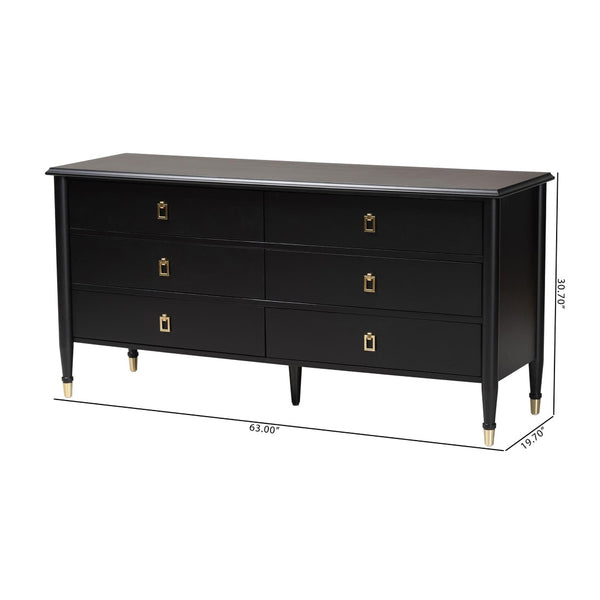 Baxton Studio Baxton Studio Tamra Dresser - Modern Transitional Black Wood Storage Unit with 6 Drawers & Luxe Accents SW8000-90D6D-Black-Dresser