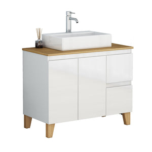 English Elm 36-inch Glossy White Bathroom Vanity with Ceramic Sink Soft Close Drawers Minimalist W3151S00072