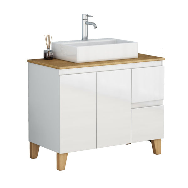 English Elm 36-inch Glossy White Bathroom Vanity with Ceramic Sink Soft Close Drawers Minimalist W3151S00072