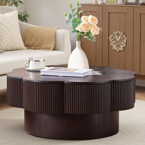English Elm 31.50"modern Plum Blossom Coffee Table Dark Wood Veneer Storage Living Room Accent W757P357556