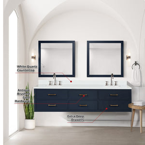 English Elm Blue Double Bath Vanity Set With White Quartz Top, Chrome Faucets, And 36" Framed Mirrors For Style B2731S01838