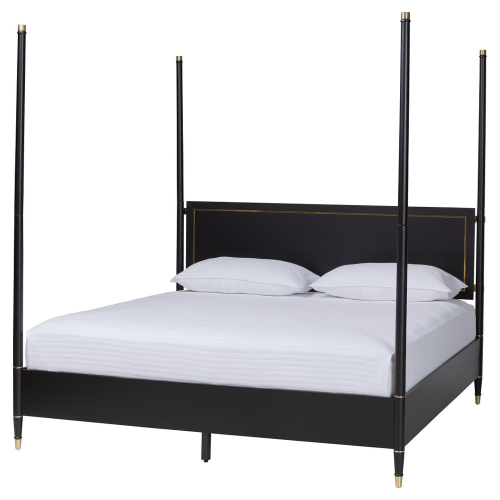 Baxton Studio Baxton Studio Tamra King Platform Bed - Elegant Black Wood Frame with Metallic Trim & Modern Design SW8650-Black-King Poster Bed