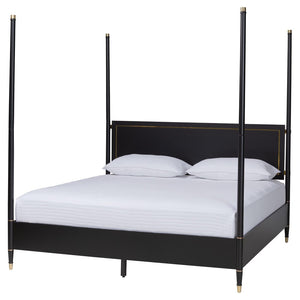 Baxton Studio Baxton Studio Tamra King Platform Bed - Elegant Black Wood Frame with Metallic Trim & Modern Design SW8650-Black-King Poster Bed