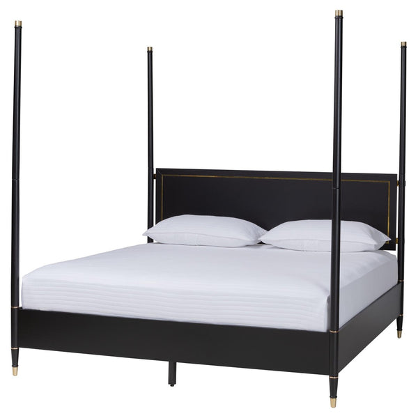 Baxton Studio Baxton Studio Tamra King Platform Bed - Elegant Black Wood Frame with Metallic Trim & Modern Design SW8650-Black-King Poster Bed