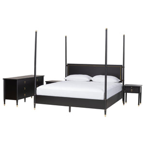 Baxton Studio Baxton Studio Tamra Modern Four-Poster Bedroom Set - Elegant Black Wood Frame, Dresser & Nightstands Tamra-Black-4PC King Poster Bedroom Set