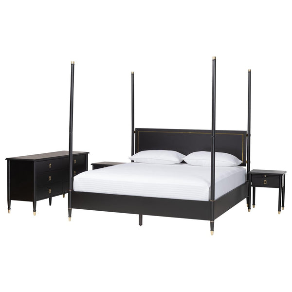 Baxton Studio Baxton Studio Tamra Modern Four-Poster Bedroom Set - Elegant Black Wood Frame, Dresser & Nightstands Tamra-Black-4PC King Poster Bedroom Set