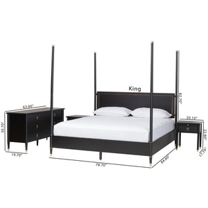 Baxton Studio Baxton Studio Tamra Modern Four-Poster Bedroom Set - Elegant Black Wood Frame, Dresser & Nightstands Tamra-Black-4PC King Poster Bedroom Set