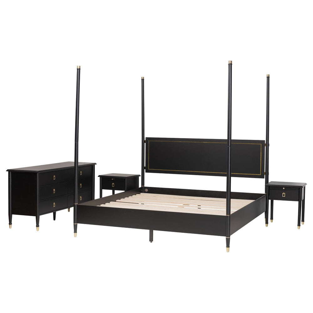 Baxton Studio Baxton Studio Tamra Modern Four-Poster Bedroom Set - Elegant Black Wood Frame, Dresser & Nightstands Tamra-Black-4PC King Poster Bedroom Set