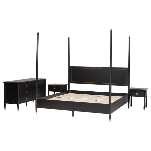 Baxton Studio Baxton Studio Tamra Modern Four-Poster Bedroom Set - Elegant Black Wood Frame, Dresser & Nightstands Tamra-Black-4PC King Poster Bedroom Set