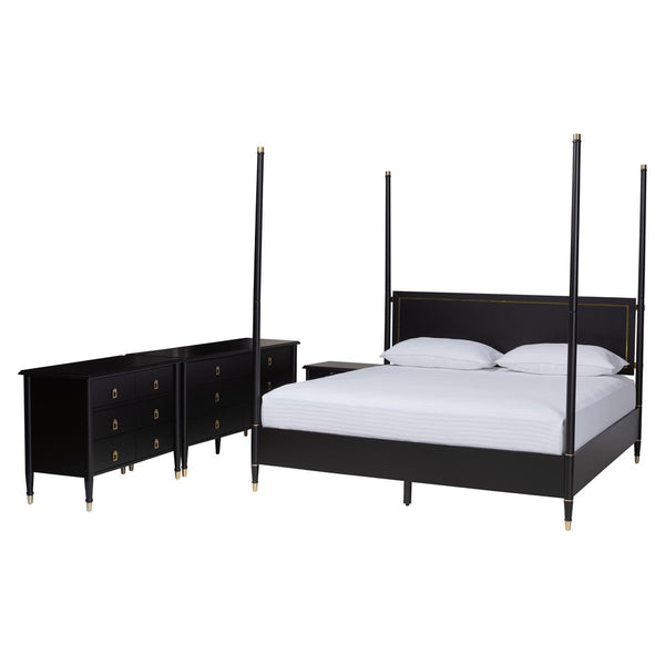Baxton Studio Baxton Studio Tamra King Four-Poster Bedroom Set - Elegant Black Wood Frame, Dresser, Chest & Nightstand SW8650-Black-4PC King Poster Bedroom Set
