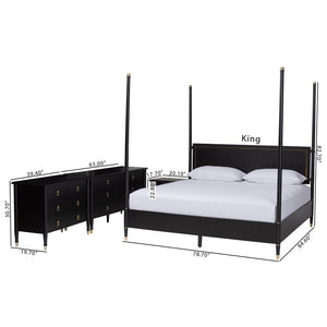 Baxton Studio Baxton Studio Tamra King Four-Poster Bedroom Set - Elegant Black Wood Frame, Dresser, Chest & Nightstand SW8650-Black-4PC King Poster Bedroom Set