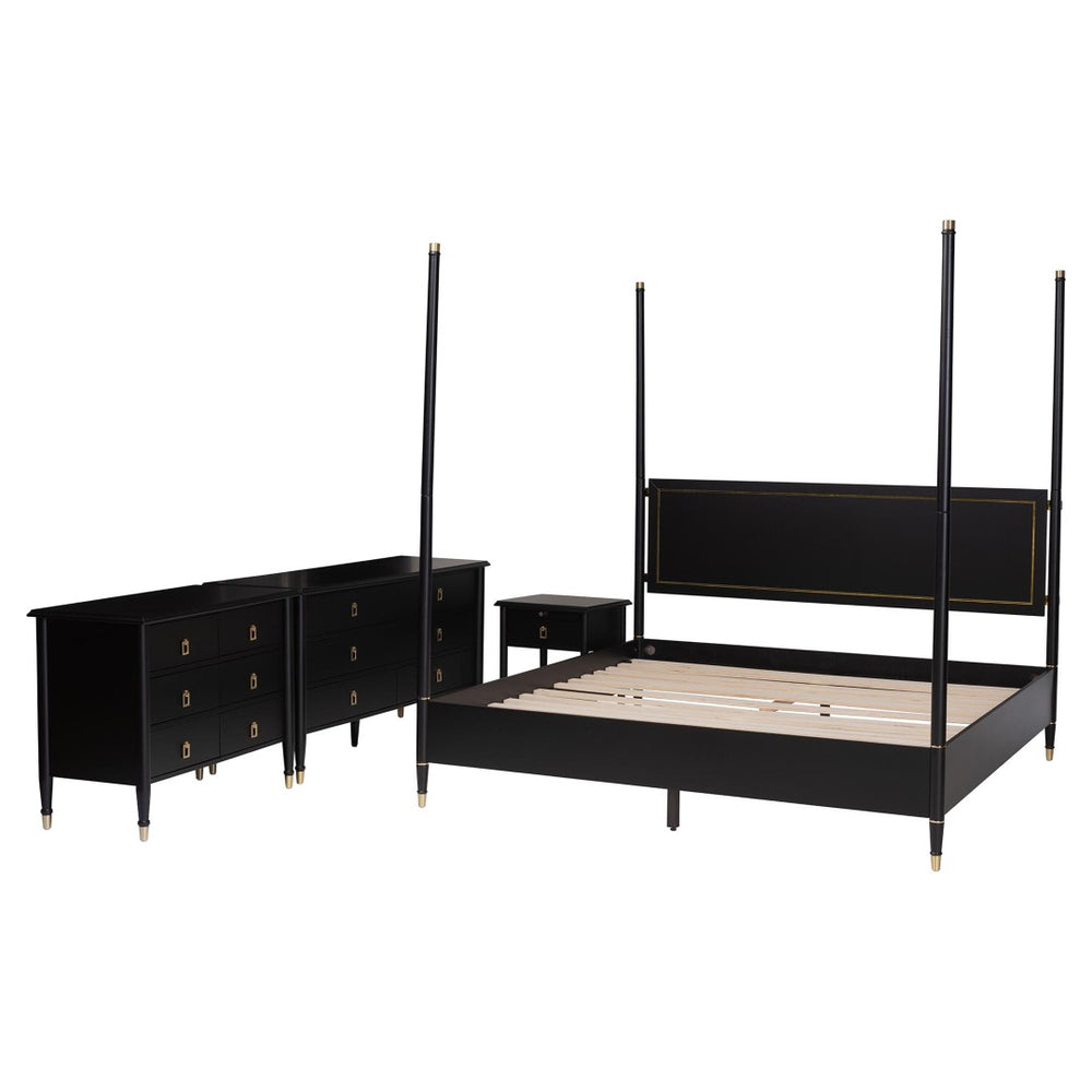 Baxton Studio Baxton Studio Tamra King Four-Poster Bedroom Set - Elegant Black Wood Frame, Dresser, Chest & Nightstand SW8650-Black-4PC King Poster Bedroom Set
