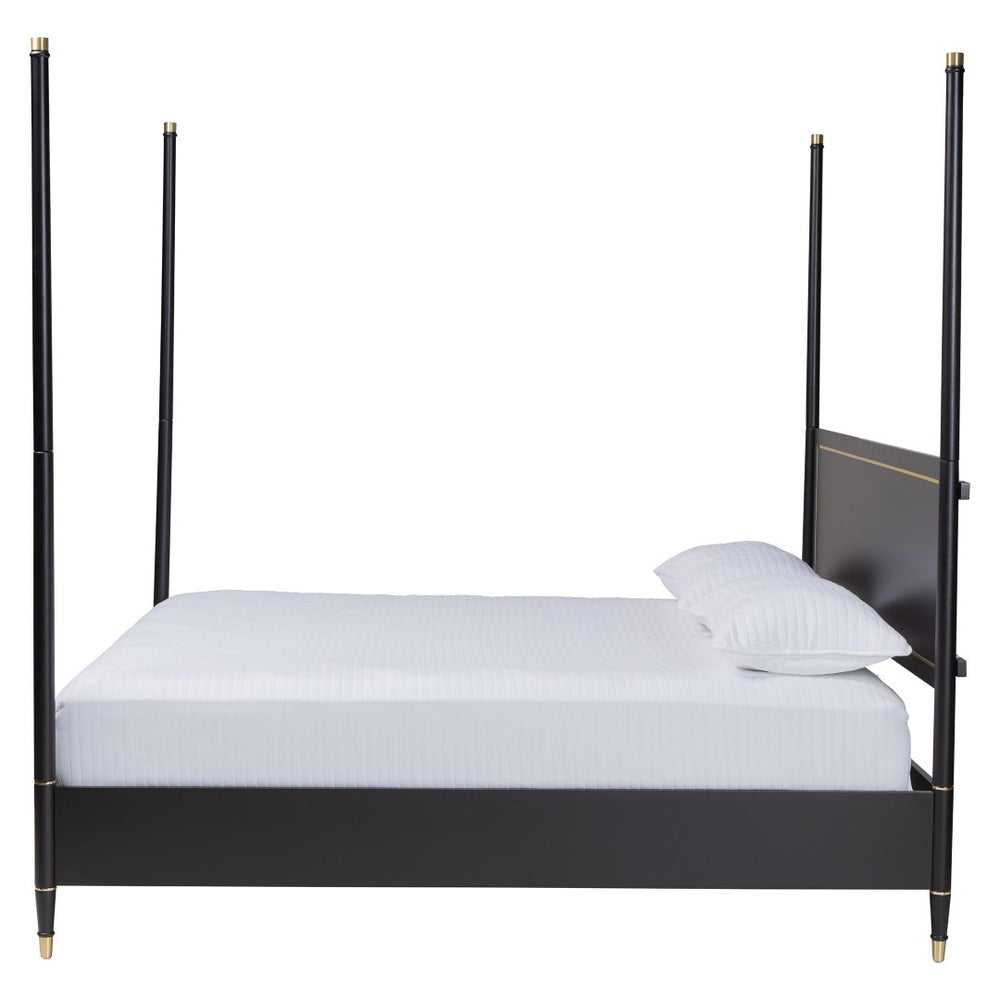 Baxton Studio Baxton Studio Tamra King Platform Bed - Elegant Black Wood Frame with Metallic Trim & Modern Design SW8650-Black-King Poster Bed