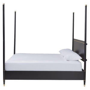 Baxton Studio Baxton Studio Tamra King Platform Bed - Elegant Black Wood Frame with Metallic Trim & Modern Design SW8650-Black-King Poster Bed
