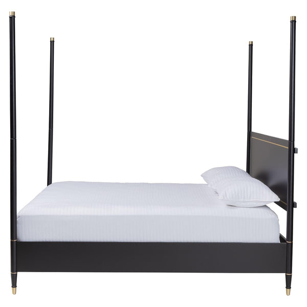 Baxton Studio Baxton Studio Tamra King Platform Bed - Elegant Black Wood Frame with Metallic Trim & Modern Design SW8650-Black-King Poster Bed