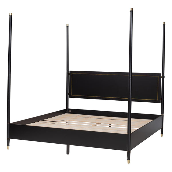 Baxton Studio Baxton Studio Tamra King Platform Bed - Elegant Black Wood Frame with Metallic Trim & Modern Design SW8650-Black-King Poster Bed