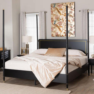 Baxton Studio Baxton Studio Tamra King Platform Bed - Elegant Black Wood Frame with Metallic Trim & Modern Design SW8650-Black-King Poster Bed