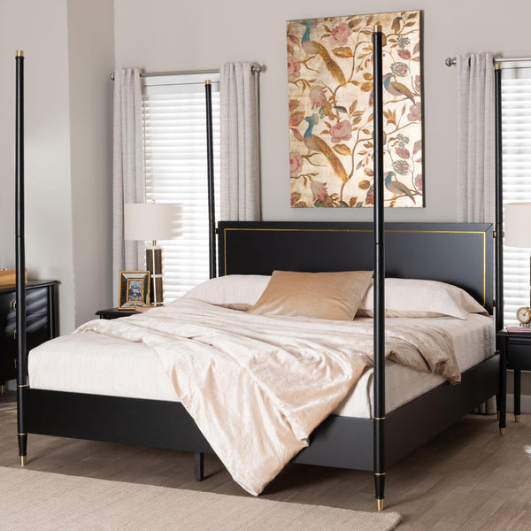 Baxton Studio Baxton Studio Tamra King Platform Bed - Elegant Black Wood Frame with Metallic Trim & Modern Design SW8650-Black-King Poster Bed