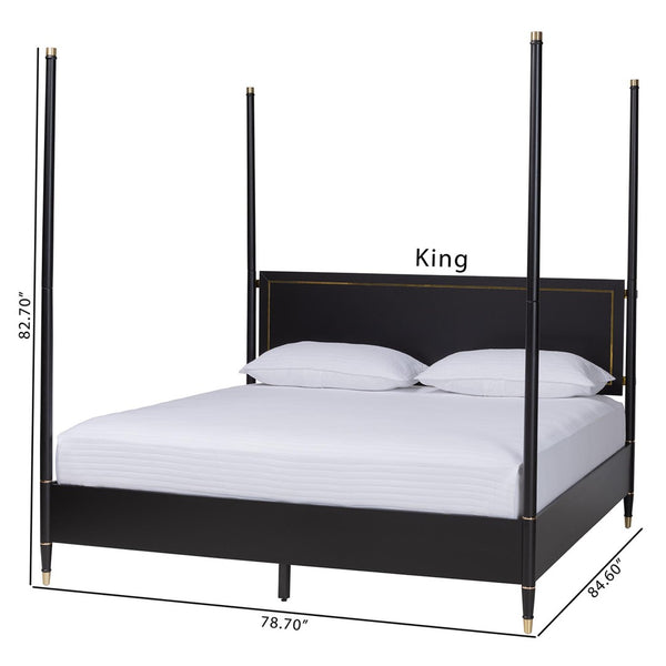 Baxton Studio Baxton Studio Tamra King Platform Bed - Elegant Black Wood Frame with Metallic Trim & Modern Design SW8650-Black-King Poster Bed