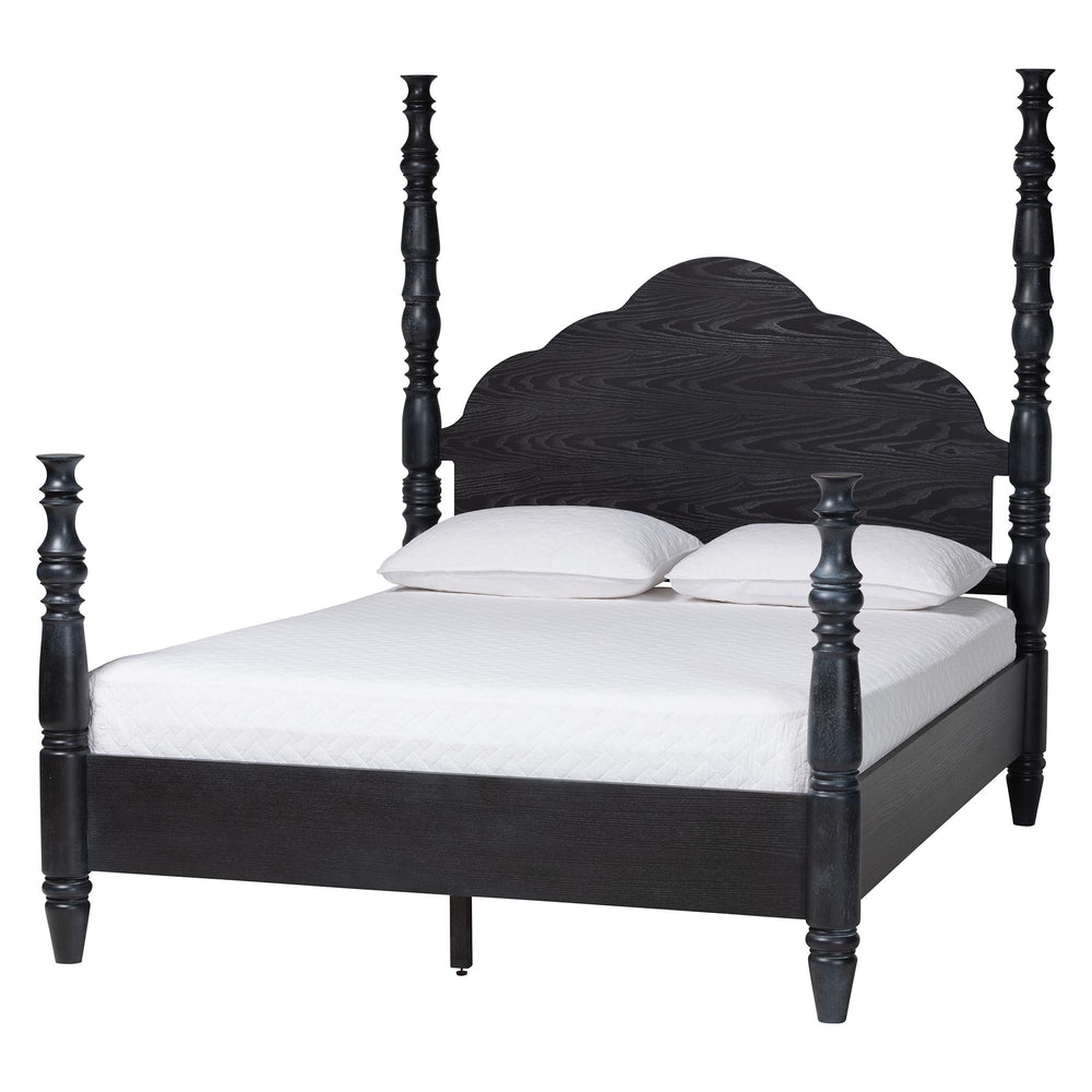 Baxton Studio Martino King Platform Bed - Vintage Four-poster Frame With Elegant Spindle Design Black Solid Rubber Wood+Mdf Veneer+Chipboard(Frame),Lvl(Bed Slats) Sw8636-black-king Poster Bed