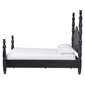Baxton Studio Baxton Studio Martino Four-Poster Platform Bed – Farmhouse-Inspired Design with Sculpted Spindle Posts Black, Queen SW8636-Black-Queen Poster Bed