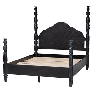 Baxton Studio Baxton Studio Martino Four-Poster Platform Bed – Farmhouse-Inspired Design with Sculpted Spindle Posts Black, Queen SW8636-Black-Queen Poster Bed