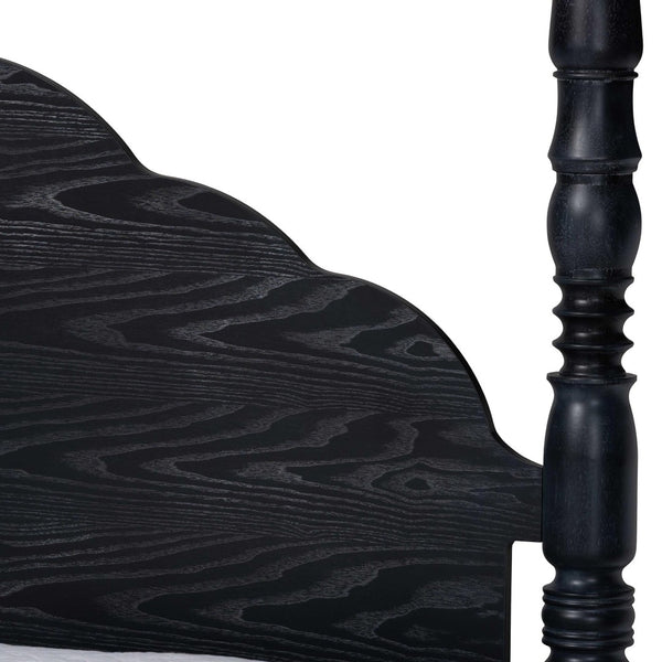 Baxton Studio Baxton Studio Martino Four-Poster Platform Bed – Farmhouse-Inspired Design with Sculpted Spindle Posts Black, Queen SW8636-Black-Queen Poster Bed