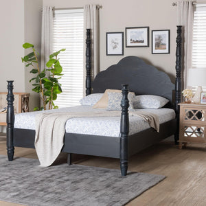 Baxton Studio Baxton Studio Martino Four-Poster Platform Bed – Farmhouse-Inspired Design with Sculpted Spindle Posts Black, Queen SW8636-Black-Queen Poster Bed