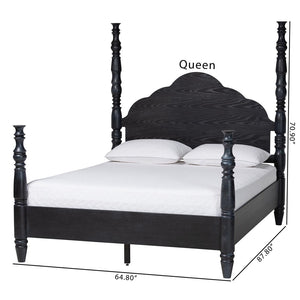 Baxton Studio Baxton Studio Martino Four-Poster Platform Bed – Farmhouse-Inspired Design with Sculpted Spindle Posts Black, Queen SW8636-Black-Queen Poster Bed