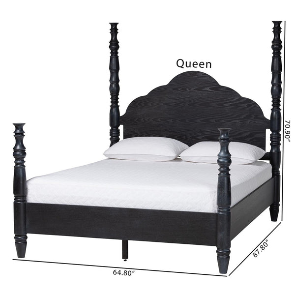 Baxton Studio Baxton Studio Martino Four-Poster Platform Bed – Farmhouse-Inspired Design with Sculpted Spindle Posts Black, Queen SW8636-Black-Queen Poster Bed