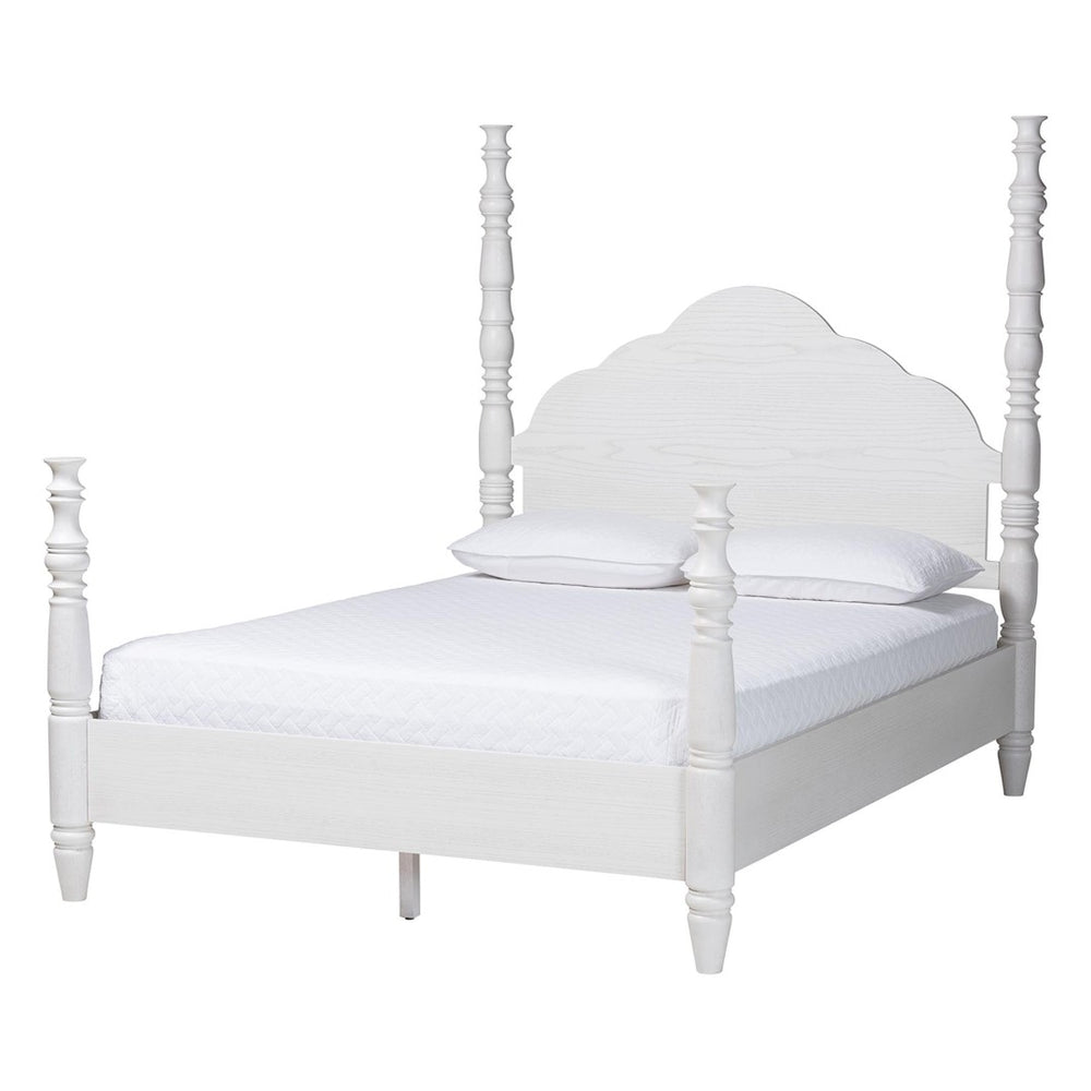 Baxton Studio Baxton Studio Martino Farmhouse Four-Poster Bed - Vintage White Frame with Sculpted Spindle Design SW8636-White-King Poster Bed