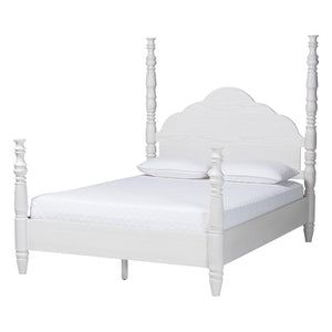 Baxton Studio Baxton Studio Martino Farmhouse Four-Poster Bed - Vintage White Frame with Sculpted Spindle Design SW8636-White-King Poster Bed