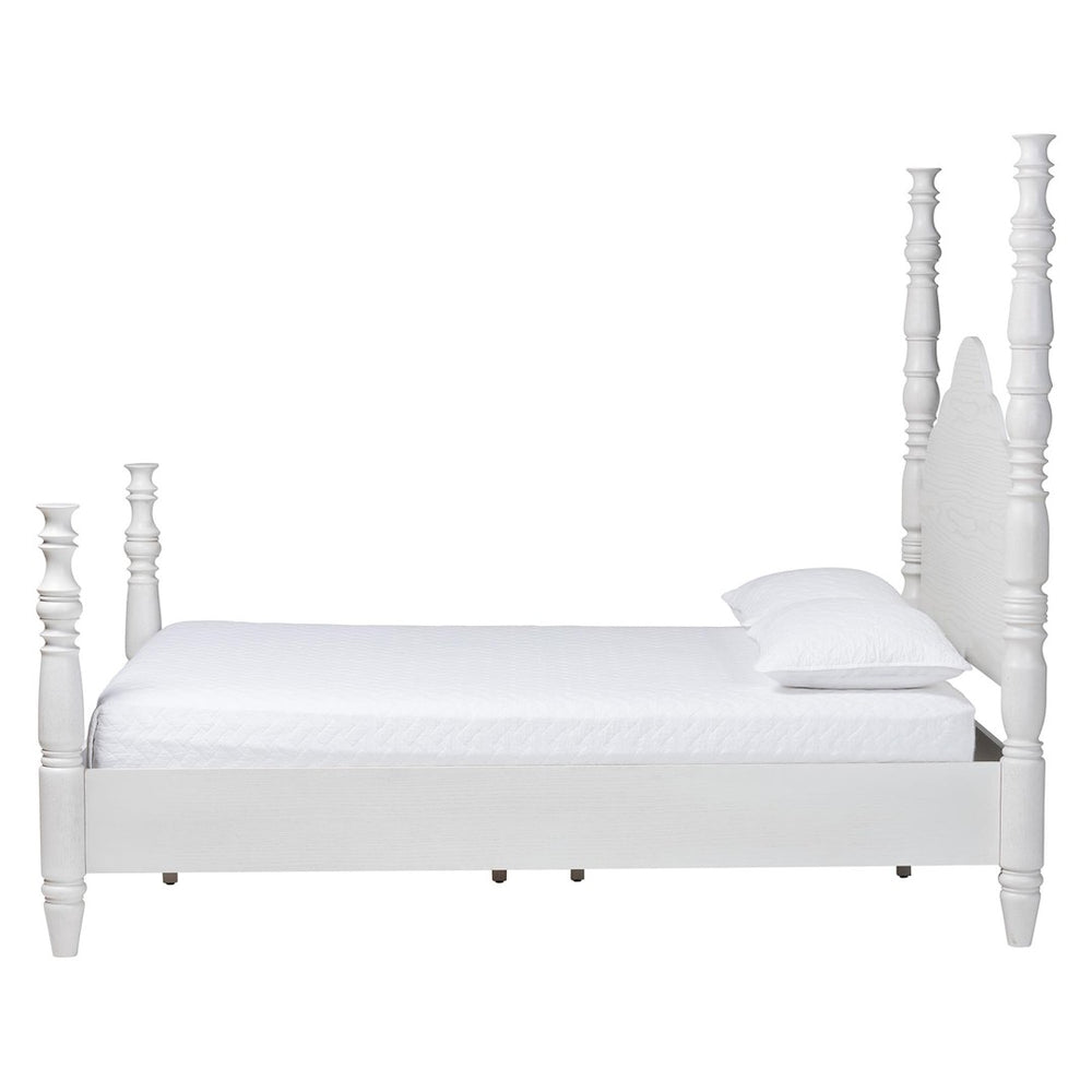 Baxton Studio Baxton Studio Martino Farmhouse Four-Poster Bed - Vintage White Frame with Sculpted Spindle Design SW8636-White-King Poster Bed