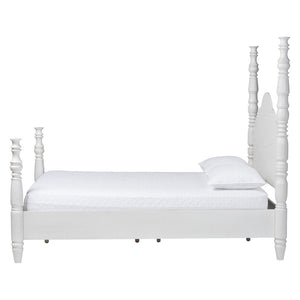 Baxton Studio Baxton Studio Martino Farmhouse Four-Poster Bed - Vintage White Frame with Sculpted Spindle Design SW8636-White-King Poster Bed