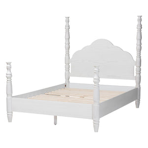 Baxton Studio Baxton Studio Martino Farmhouse Four-Poster Bed - Vintage White Frame with Sculpted Spindle Design SW8636-White-King Poster Bed