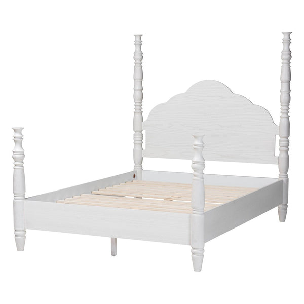 Baxton Studio Baxton Studio Martino Farmhouse Four-Poster Bed - Vintage White Frame with Sculpted Spindle Design SW8636-White-King Poster Bed