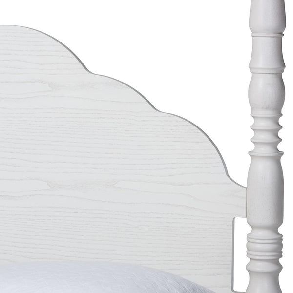 Baxton Studio Baxton Studio Martino Farmhouse Four-Poster Bed - Vintage White Frame with Sculpted Spindle Design SW8636-White-King Poster Bed