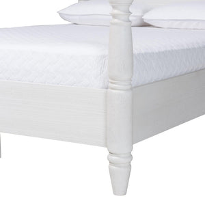 Baxton Studio Baxton Studio Martino Farmhouse Four-Poster Bed - Vintage White Frame with Sculpted Spindle Design SW8636-White-King Poster Bed