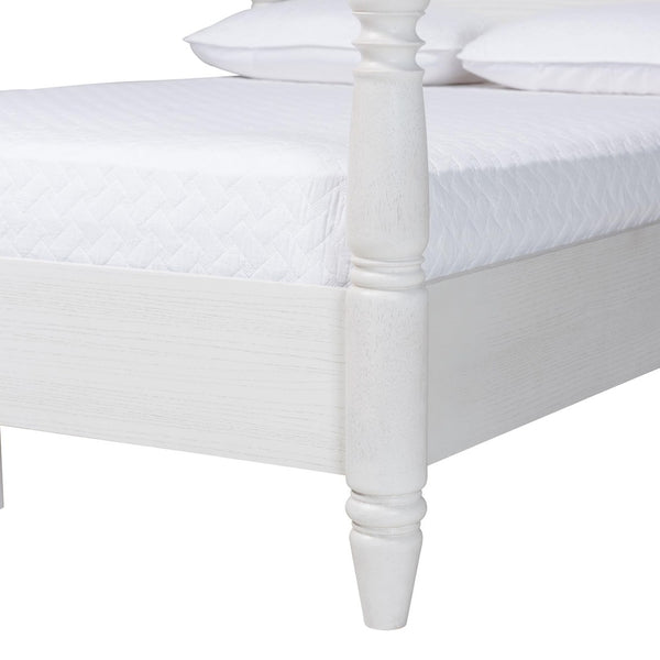 Baxton Studio Baxton Studio Martino Farmhouse Four-Poster Bed - Vintage White Frame with Sculpted Spindle Design SW8636-White-King Poster Bed