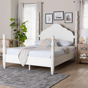 Baxton Studio Baxton Studio Martino Farmhouse Four-Poster Bed - Vintage White Frame with Sculpted Spindle Design SW8636-White-King Poster Bed