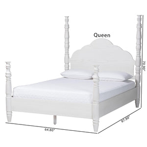Baxton Studio Baxton Studio Martino Farmhouse Four-Poster Bed - Vintage White Frame with Sculpted Spindle Design SW8636-White-King Poster Bed