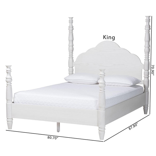Baxton Studio Baxton Studio Martino Farmhouse Four-Poster Bed - Vintage White Frame with Sculpted Spindle Design SW8636-White-King Poster Bed